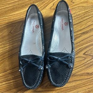 Marc Joseph Cypress Hill Black Textured Leather Slip On Loafers Tie Bow Size 11